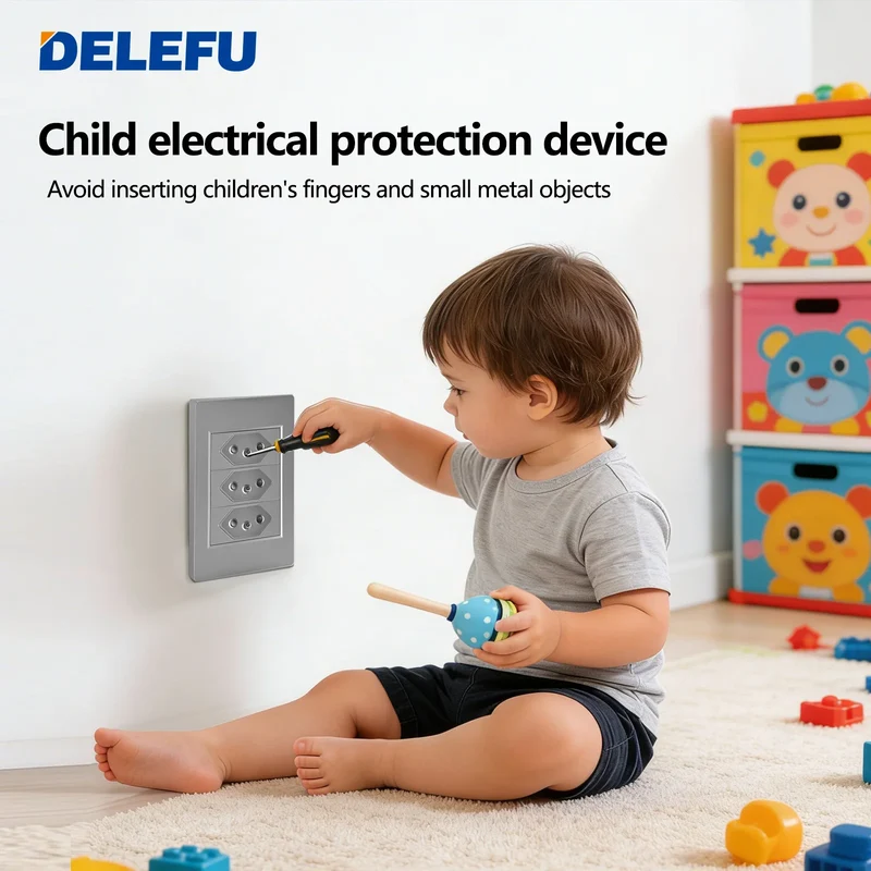 DELEFU Grey PC Panel Brazil Standard Wall Power Socket Double USB Type C Outlet Light Switch Home Office Electrical Plug 10A 20A