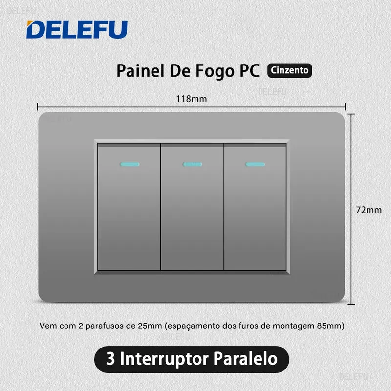 DELEFU Grey PC Panel Brazil Standard Wall Power Socket Double USB Type C Outlet Light Switch Home Office Electrical Plug 10A 20A