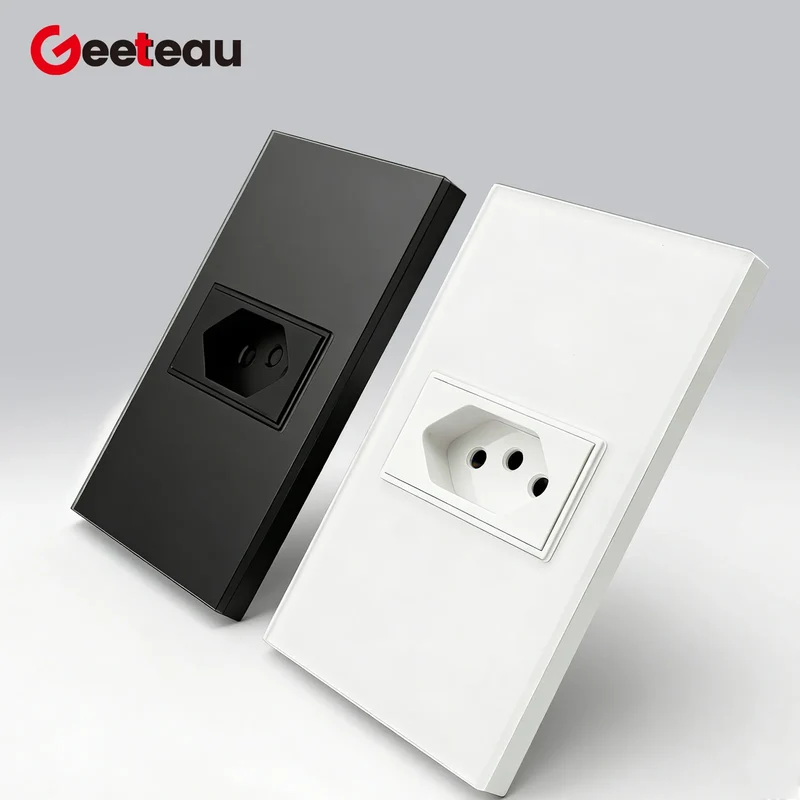 Geeteau Black White Glass Panel Single Brazil Wall Socket 10A Full paddle Standard Home Safe Stable Household Power Plug