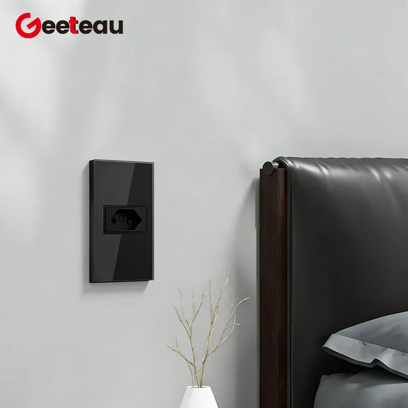 Geeteau Black White Glass Panel Single Brazil Wall Socket 10A Full paddle Standard Home Safe Stable Household Power Plug