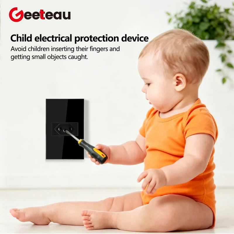 Geeteau Black White Glass Panel Single Brazil Wall Socket 10A Full paddle Standard Home Safe Stable Household Power Plug