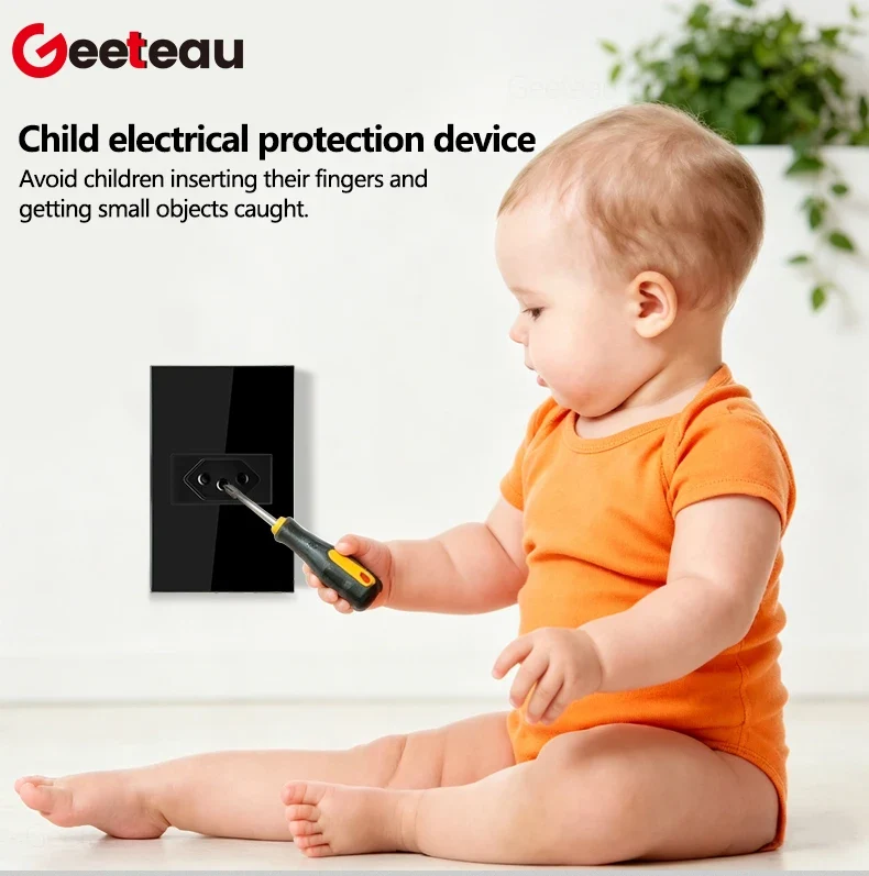 Geeteau Black White Glass Panel Single Brazil Wall Socket 10A Full paddle Standard Home Safe Stable Household Power Plug