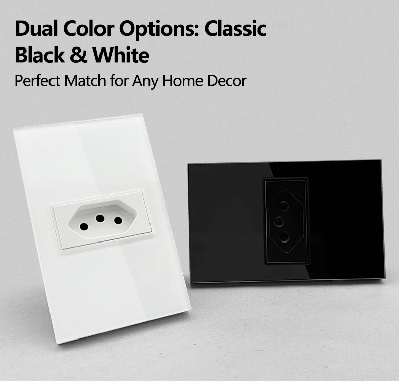 Geeteau Black White Glass Panel Single Brazil Wall Socket 10A Full paddle Standard Home Safe Stable Household Power Plug