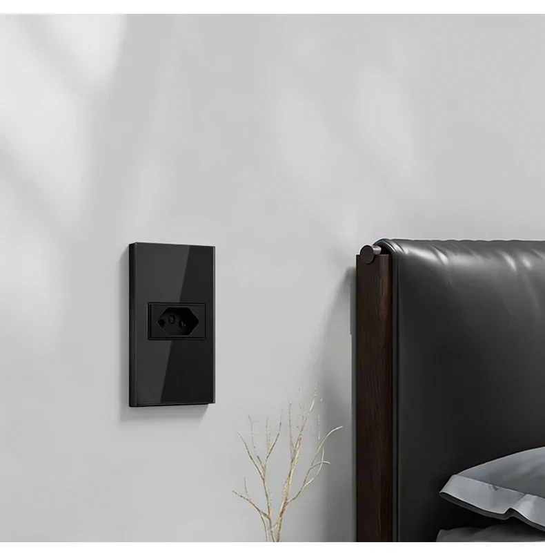 Geeteau Black White Glass Panel Single Brazil Wall Socket 10A Full paddle Standard Home Safe Stable Household Power Plug