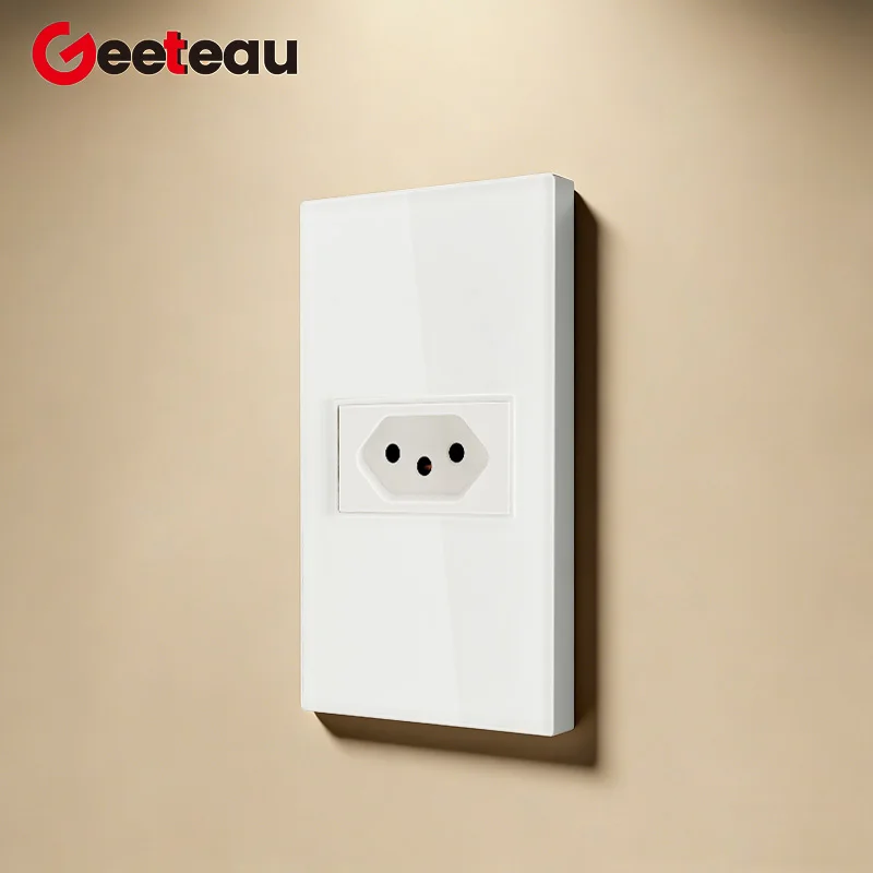 Geeteau Black White Glass Panel Single Brazil Wall Socket 10A Full paddle Standard Home Safe Stable Household Power Plug