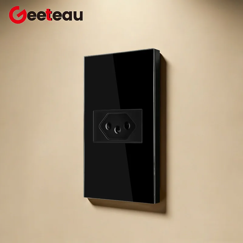 Geeteau Black White Glass Panel Single Brazil Wall Socket 10A Full paddle Standard Home Safe Stable Household Power Plug
