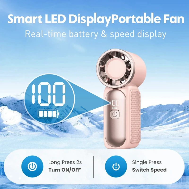 USB Rechargeable Mini Handheld Fan Ultra-Quiet Digital Display Small Electric Fan Powerful Wind Personal Cooling Fan With Light