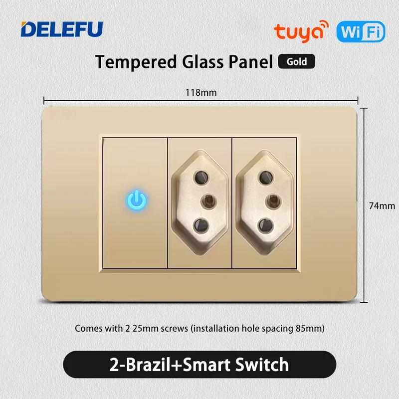 DELEFU Brazil Standard 10A 20A Gold Fireproof PC Panel Dual USB Type C Home Wall Light Switch Safe Power Socket