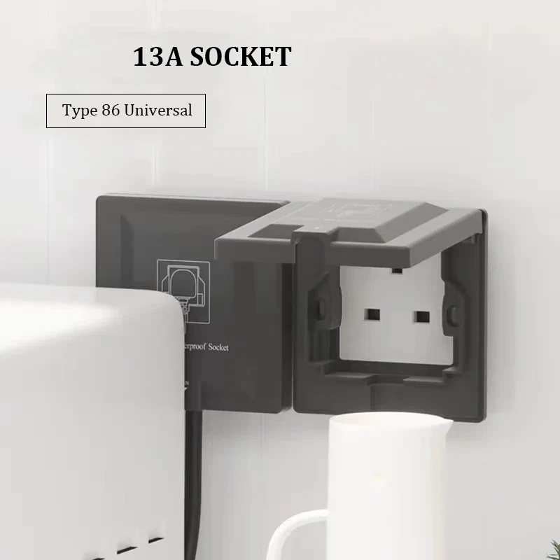 UK Plug 13A Recessed Bathroom Socket Panel with Hidden Waterproof Plug and Built-in Type 86 Kitchen Invisible 220V Socket