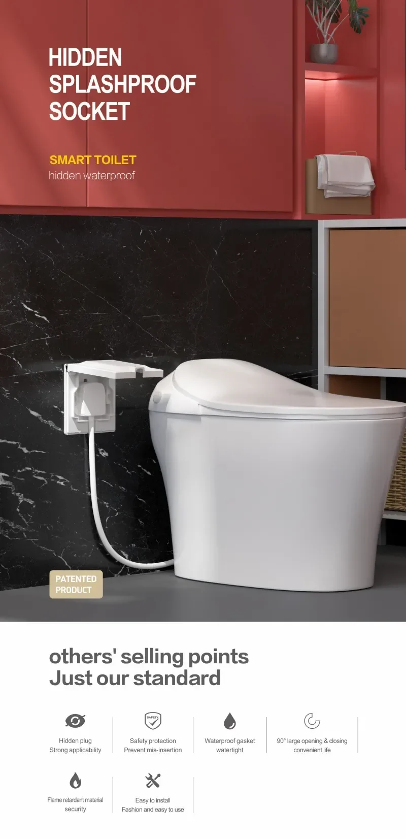 UK Plug 13A Recessed Bathroom Socket Panel with Hidden Waterproof Plug and Built-in Type 86 Kitchen Invisible 220V Socket