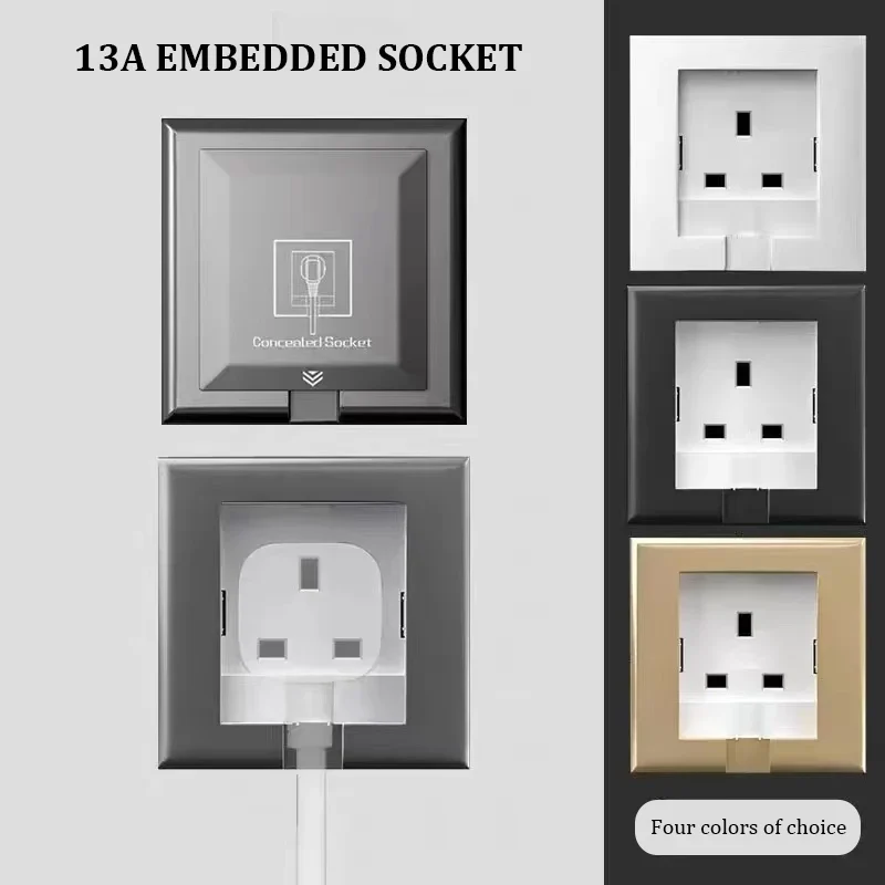 UK Plug 13A Recessed Bathroom Socket Panel with Hidden Waterproof Plug and Built-in Type 86 Kitchen Invisible 220V Socket