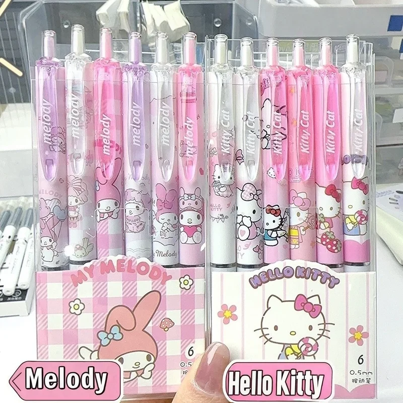 6 Pcs/Set Hello Kitty Melody Limited Edition High Quality Gel Pen Cartoon Series Black 0.5mm Student/Office Daily Stationery