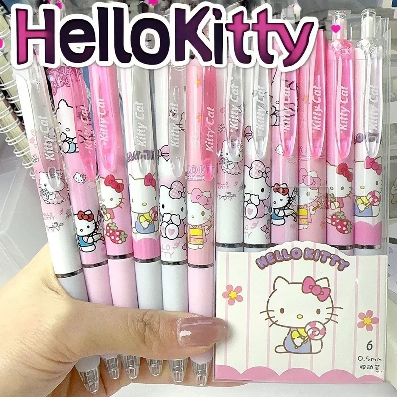 6 Pcs/Set Hello Kitty Melody Limited Edition High Quality Gel Pen Cartoon Series Black 0.5mm Student/Office Daily Stationery