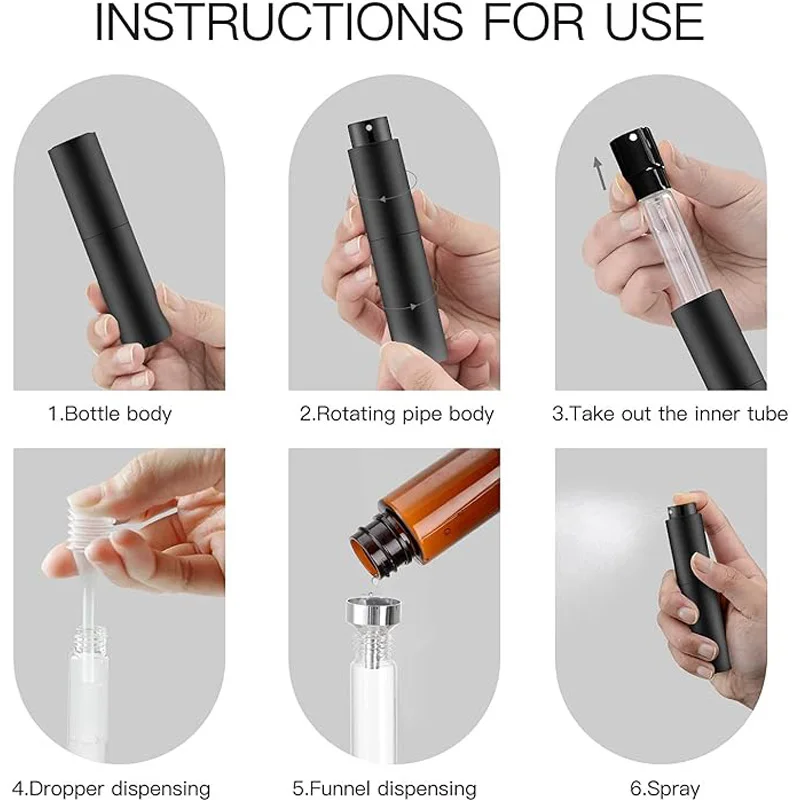 2Pcs 10ML Mini Cologne Spray Perfume Bottle Plastic Atomizer Pocket Size Refill Sample Empty Portable Fragrance Dispenser