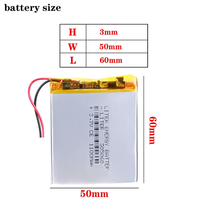 High Quality 305060 1100mah 3.7v Rechargeable Lithium-ion Battery