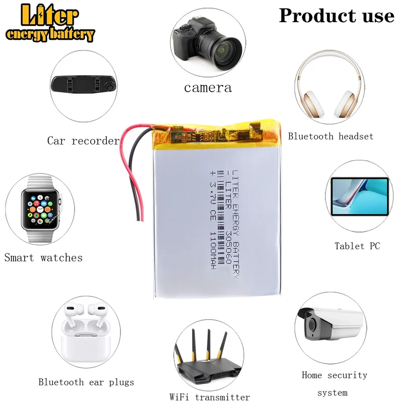High Quality 305060 1100mah 3.7v Rechargeable Lithium-ion Battery