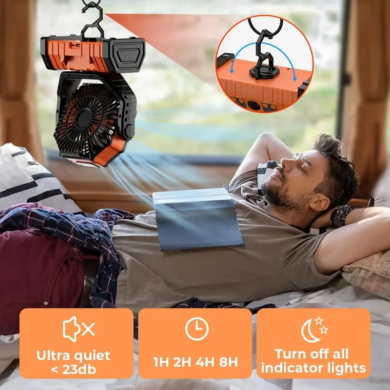 Trending 2026 20000mAh Portable Rechargeable Camping Fan F6 4 Speed Ventilador Solar Recargable Table Fan with Light