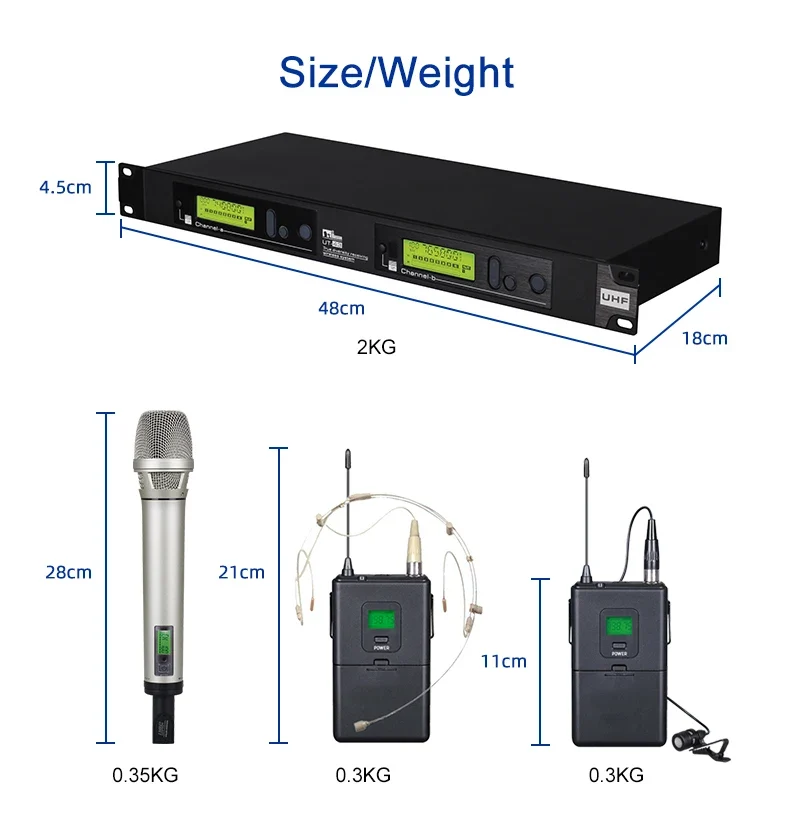 Professional Dual Channel True Diversity Handheld UHF Wireless Microphone Dynamic Metal Microphone for Performance