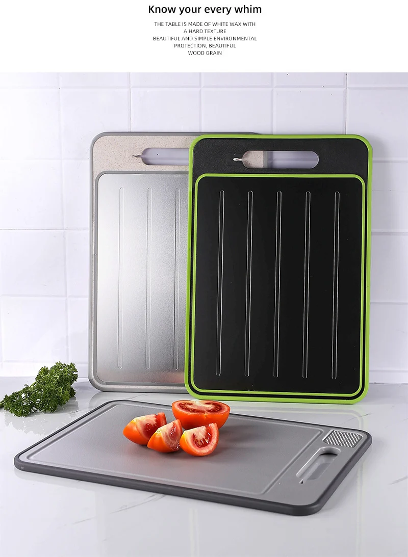 Stainless Steel Multifunctional Cutting Board with Knife Sharpener, Garlic Grinder, Meat Cutting Board, Aluminum Alloy Double-Sided Thawing Cutting Board