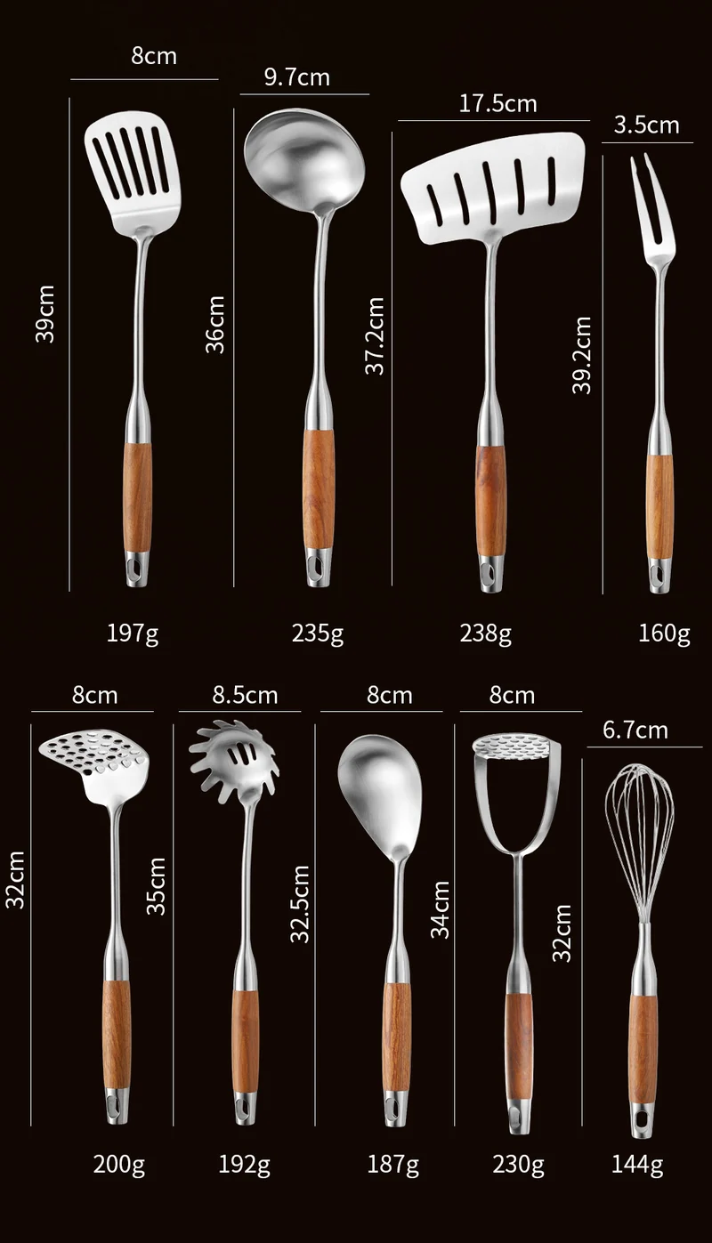Cross-Border Kitchenware 316 Stainless Steel Spatula for Cooking Household Soup Spoon Rosewood Handle Spatula Kitchen Utensils Frying Spoon