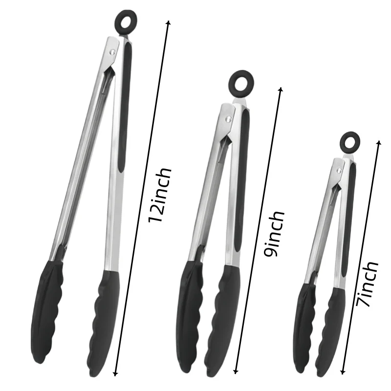 Silicone Clips for Kitchen Non-Stick Pans, Anti-Scalding and High Temperature Resistance, Household Barbecue and Steak Special Set, Stainless Steel Food Clips