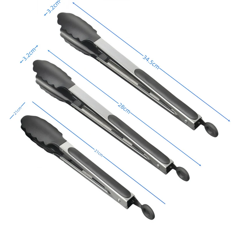 Silicone Clips for Kitchen Non-Stick Pans, Anti-Scalding and High Temperature Resistance, Household Barbecue and Steak Special Set, Stainless Steel Food Clips