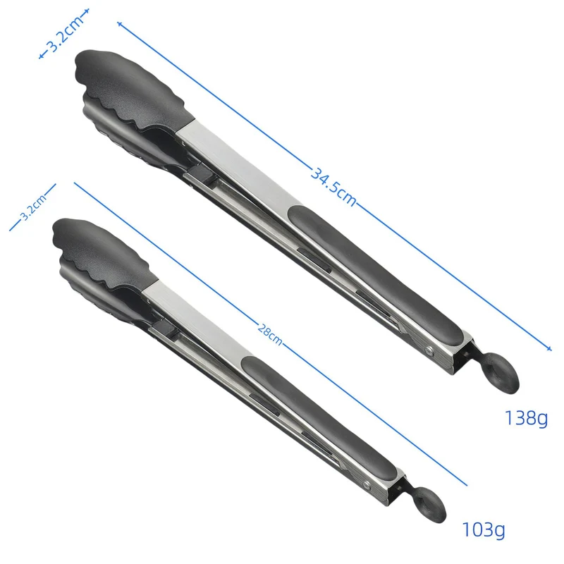 Silicone Clips for Kitchen Non-Stick Pans, Anti-Scalding and High Temperature Resistance, Household Barbecue and Steak Special Set, Stainless Steel Food Clips