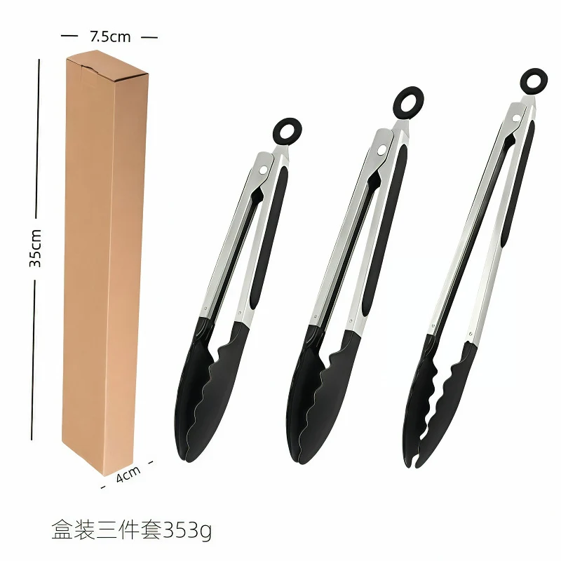 Silicone Clips for Kitchen Non-Stick Pans, Anti-Scalding and High Temperature Resistance, Household Barbecue and Steak Special Set, Stainless Steel Food Clips