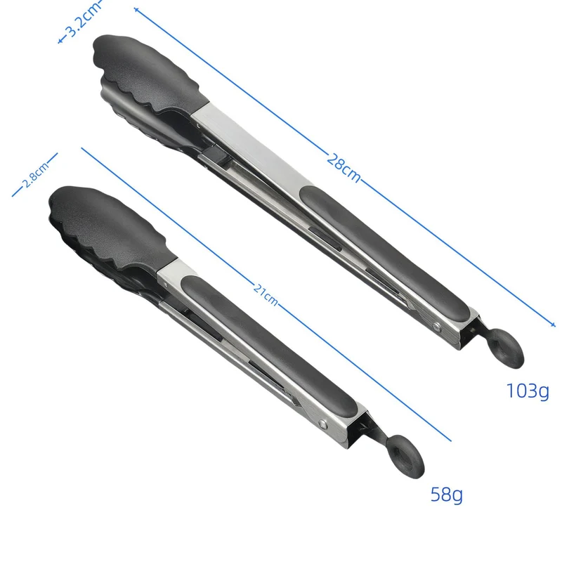 Silicone Clips for Kitchen Non-Stick Pans, Anti-Scalding and High Temperature Resistance, Household Barbecue and Steak Special Set, Stainless Steel Food Clips