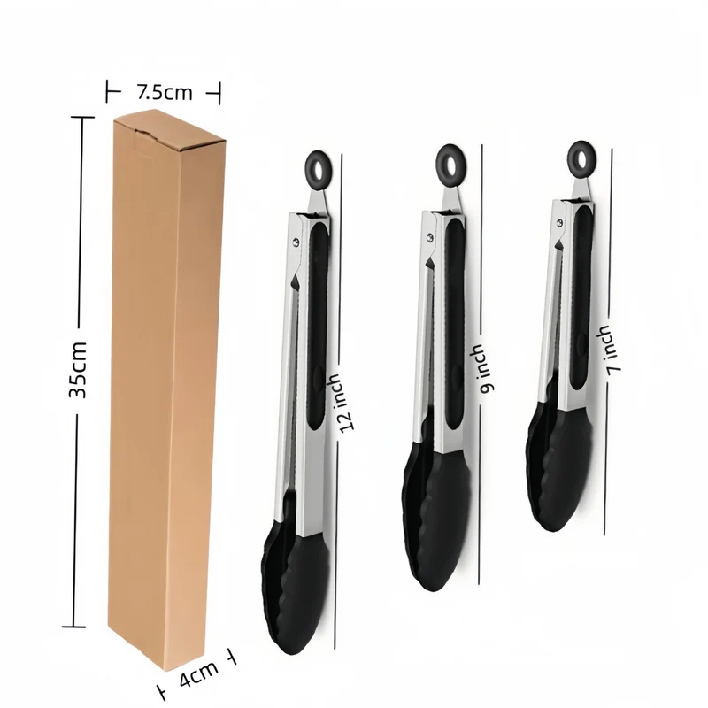 Cross-Border Black Silicone Clip High Temperature Resistant Kitchen Food Frying Stainless Steel Bread Clip Steak Clip Kitchen Food Clip