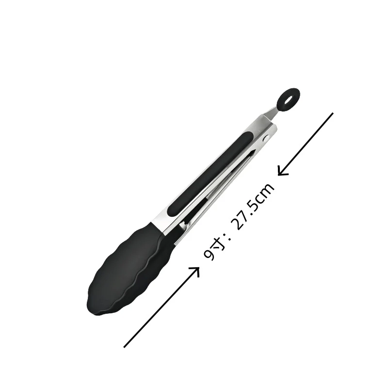 Cross-Border Black Silicone Clip High Temperature Resistant Kitchen Food Frying Stainless Steel Bread Clip Steak Clip Kitchen Food Clip