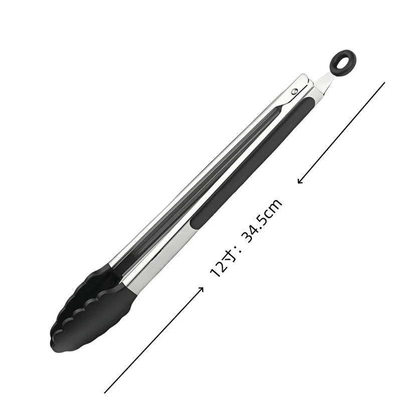 Cross-Border Black Silicone Clip High Temperature Resistant Kitchen Food Frying Stainless Steel Bread Clip Steak Clip Kitchen Food Clip