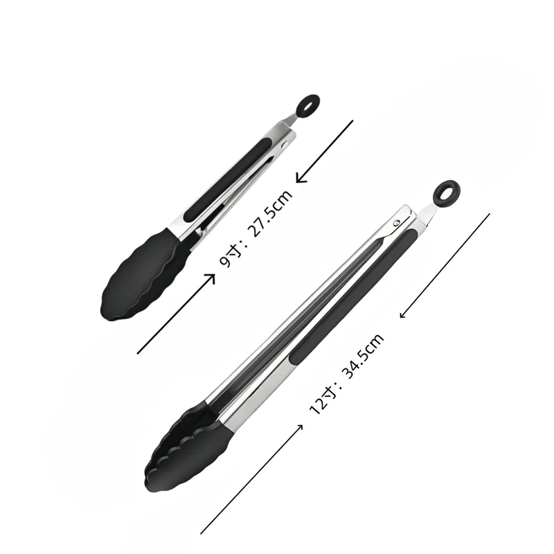 Cross-Border Black Silicone Clip High Temperature Resistant Kitchen Food Frying Stainless Steel Bread Clip Steak Clip Kitchen Food Clip