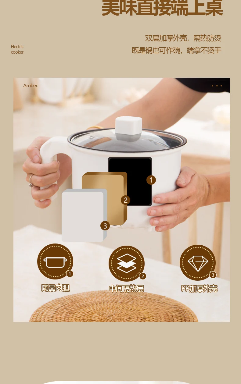 Multifunctional Electric Cooking Pot Household Cooking Electric Hot Pot All-In-One Pot for 1-2 People Student Dormitory Small Mini Electric Pot