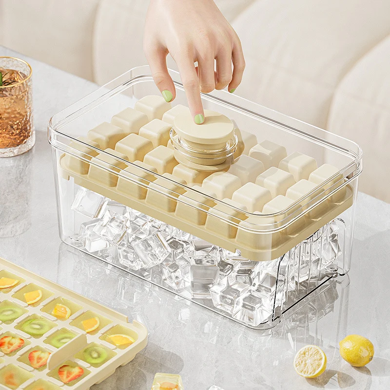 Cross-border pressing ice cube ice cube mould food grade pressing type household ice storage ice box with lid self-making ice box