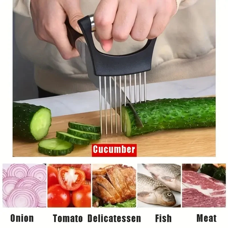 Stainless Steel Onion Needle Slicer Pine Needle Meat Tenderer Vegetable Cutting Kitchen Gadget Onion Insert Slicing Holder