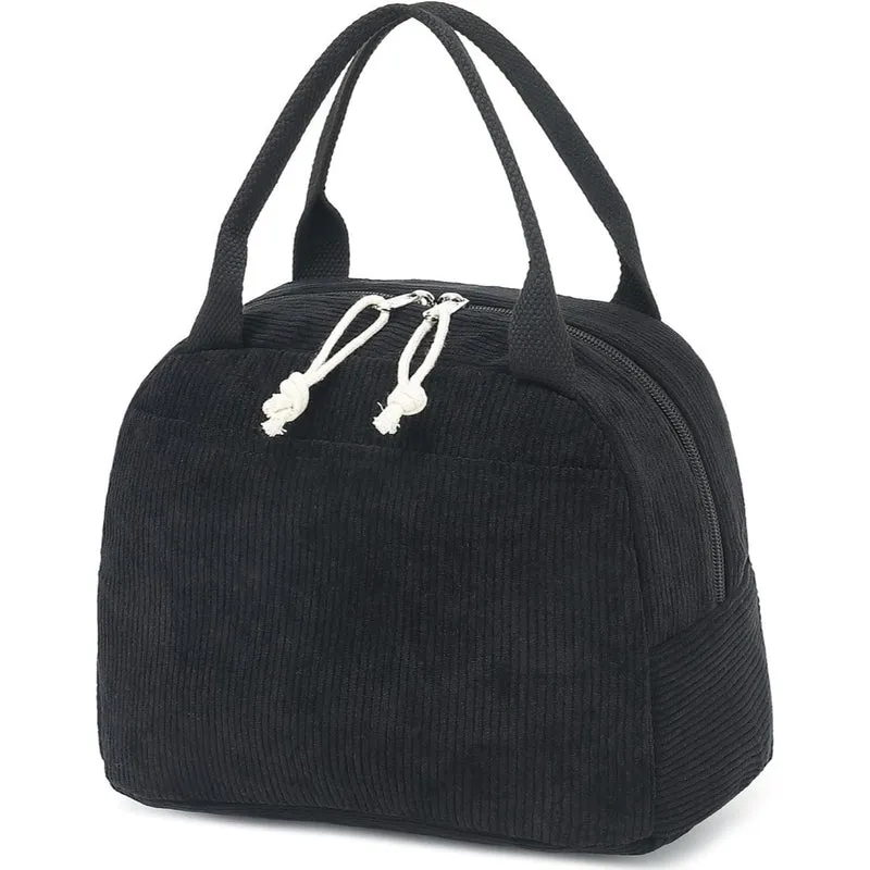 Cross-Border New Product Corduroy Printed Portable Lunch Bag Large Capacity Travel Picnic Ice Bag Work Insulation Bag