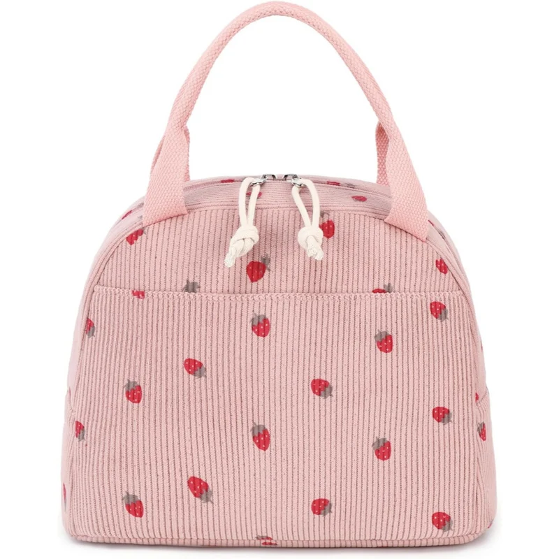 Cross-Border New Product Corduroy Printed Portable Lunch Bag Large Capacity Travel Picnic Ice Bag Work Insulation Bag