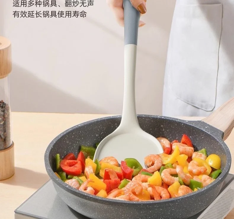 Wholesale gray two-color silicone spatula spoon household high temperature resistant non-stick pan cooking spatula soup spoon fishing fence kitchen suit