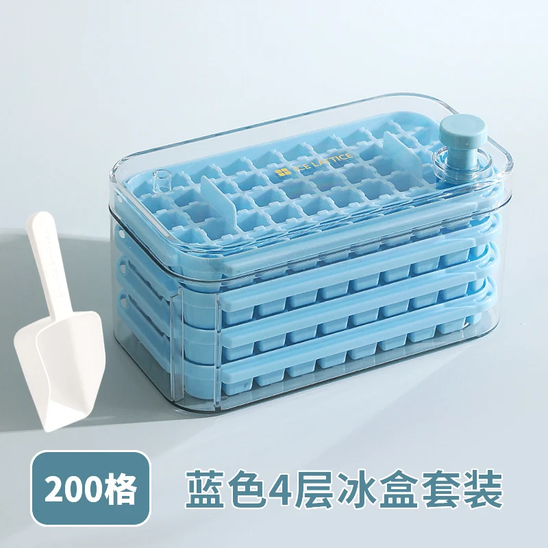 Ice Cube Mold Food Grade Household Pressed Ice Tray Large Capacity Ice Cube Storage Box Refrigerator Homemade Frozen Ice Artifact