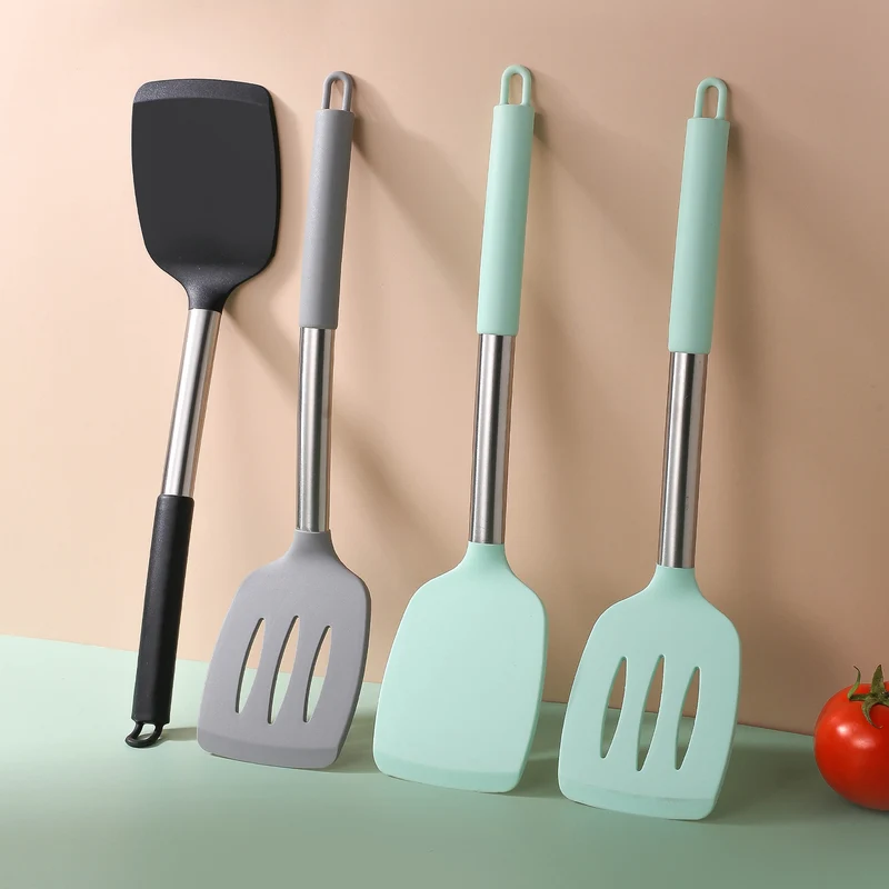 Silicone Frying Shovel Non-Stick Pan Frying Fish Shovel Leakage Shovel Household Kitchen Cooking Tools All-in-One Silicone Slant Leakage Shovel