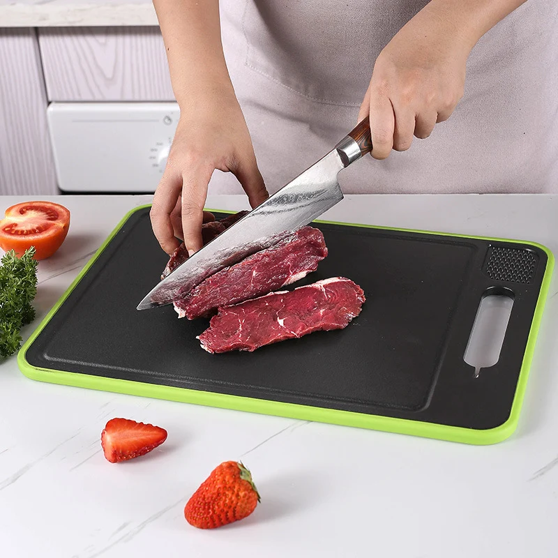 Stainless Steel Multifunctional Cutting Board with Knife Sharpener, Garlic Grinder, Meat Cutting Board, Aluminum Alloy Double-Sided Thawing Cutting Board