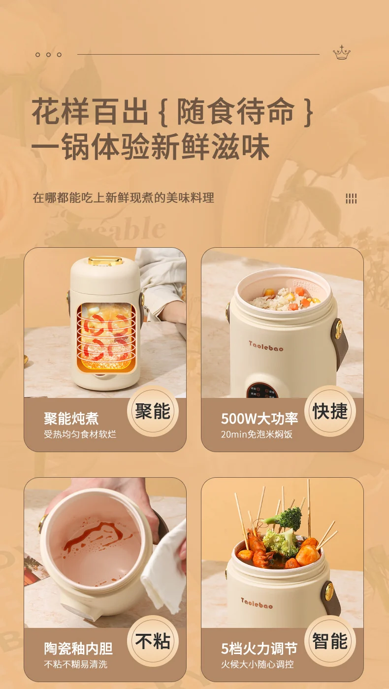 Shake the sound net red electric cooker portable soup porridge artifact 1.2L stainless steel electric cooker multifunctional reservation lifting