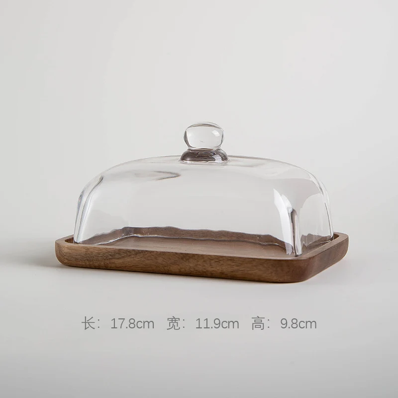 Bamboo and Wood Cake Plate Transparent Glass Display Dinner Plate Dessert Cake Western Food Plate with Table Cream Plate Cross-border Foreign Trade