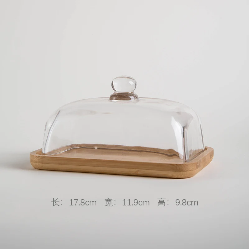 Bamboo and Wood Cake Plate Transparent Glass Display Dinner Plate Dessert Cake Western Food Plate with Table Cream Plate Cross-border Foreign Trade
