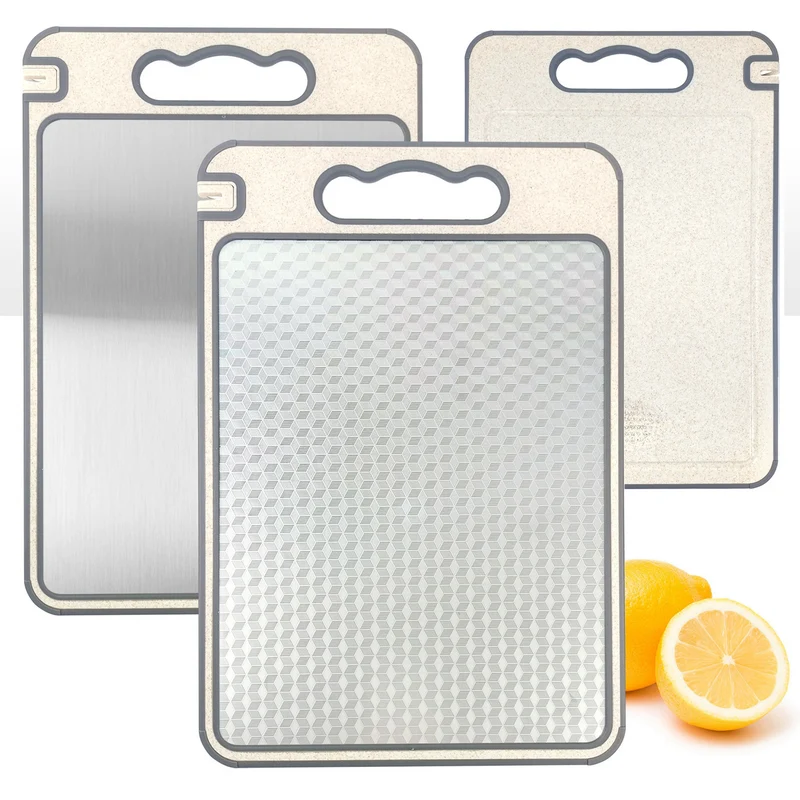 Amazon Cross-border Explosions Stainless Steel Wheat Straw Double-sided Cutting Board Thickened Anti-skid Cutting Board Cutting Board Source Factory