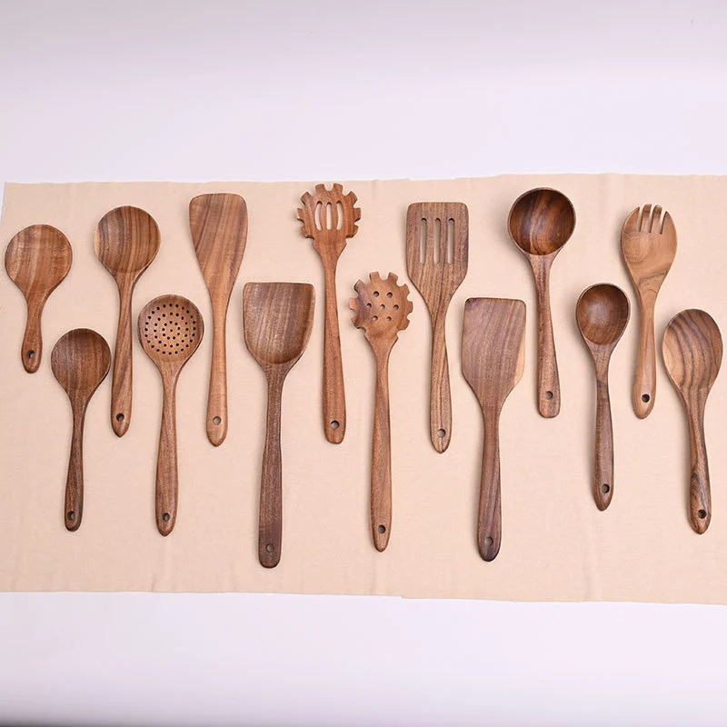 Paint-free Wax-free Wooden Cooking Spoon Shovel suit Kitchenware Long Handle Non-stick Pan Stir-frying Shovel Wooden Acacia Soup Spoon