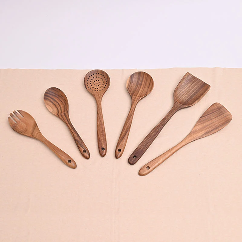 Paint-free Wax-free Wooden Cooking Spoon Shovel suit Kitchenware Long Handle Non-stick Pan Stir-frying Shovel Wooden Acacia Soup Spoon