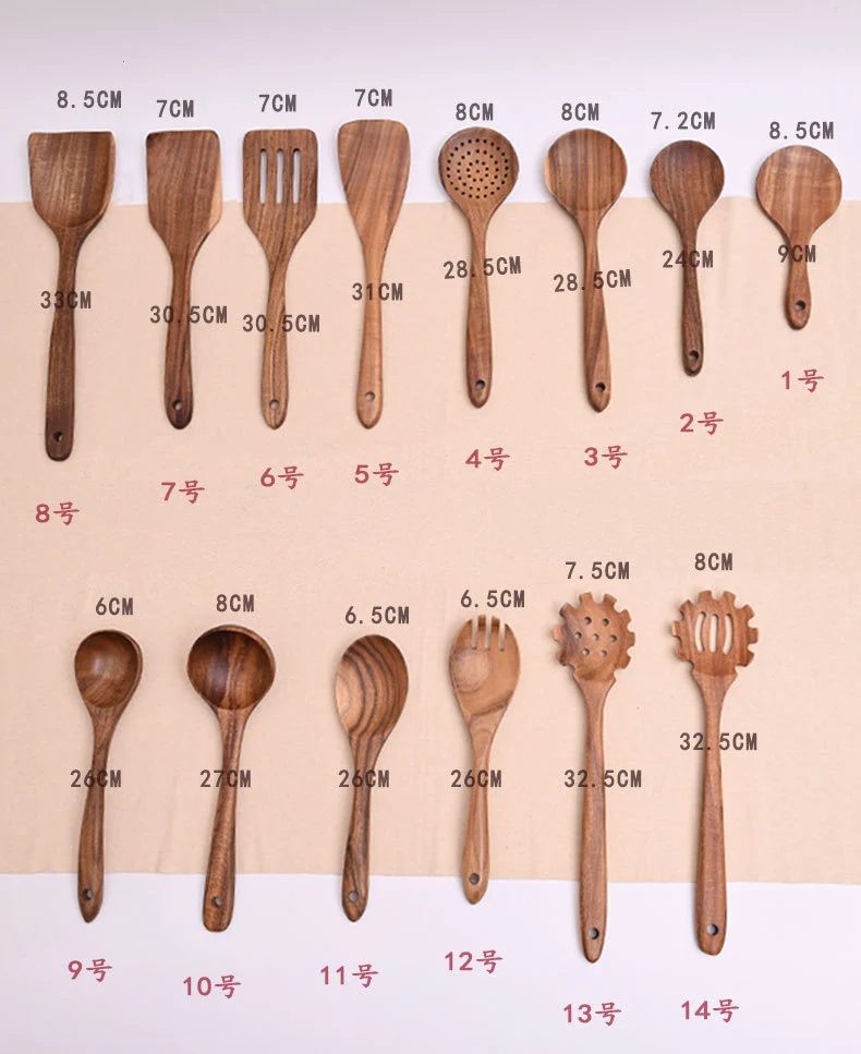 Paint-free Wax-free Wooden Cooking Spoon Shovel suit Kitchenware Long Handle Non-stick Pan Stir-frying Shovel Wooden Acacia Soup Spoon