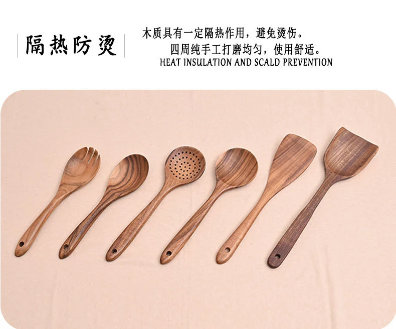 Paint-free Wax-free Wooden Cooking Spoon Shovel suit Kitchenware Long Handle Non-stick Pan Stir-frying Shovel Wooden Acacia Soup Spoon